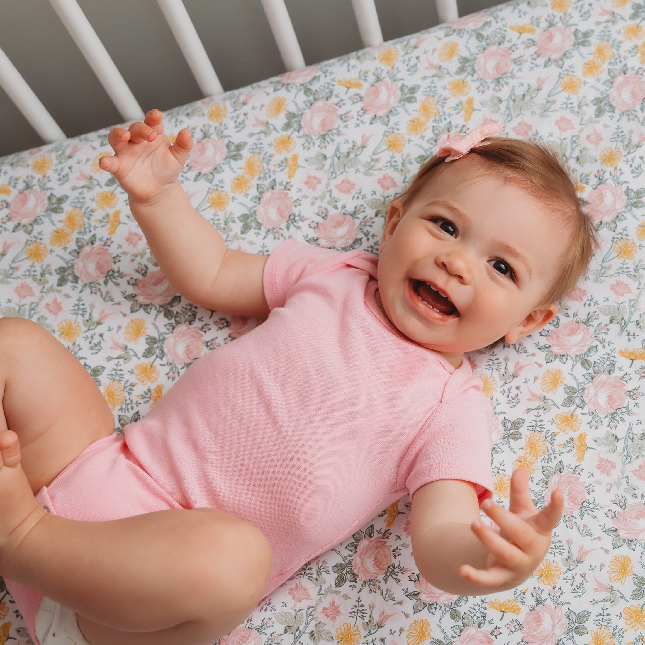 (2 pack) Parent's Choice 100% Cotton Fitted Crib Sheets For Baby Girls, Pink Floral, 2 Pack, Crib Bed