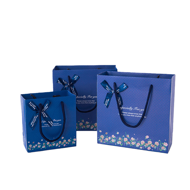 Juego de bolsas de regalo con diseño floral azul con lazos de cinta, 3 tamaños