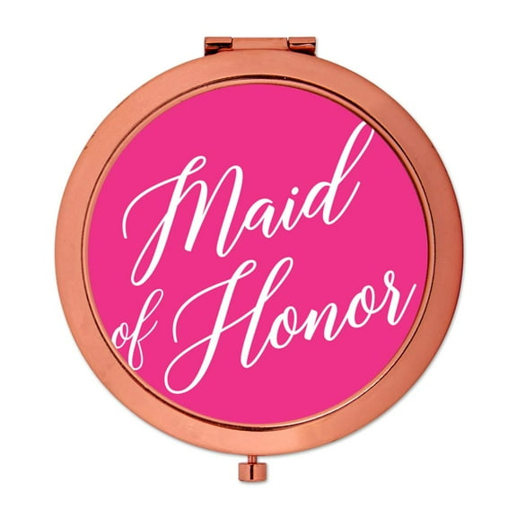 Koyal Wholesale Rose Gold Compact Mirror Maid of Honor Wedding Gift, Fuchsia Hot Pink, 1-Pack
