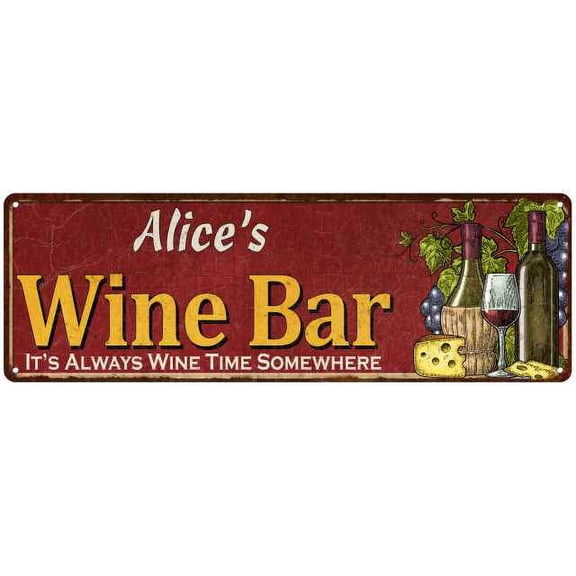 Alice's Wine Bar Red Gift Home Kitchen Decor 6x18 Sign 206180056056