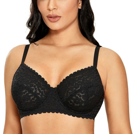 

DOBREVA Women s Unlined Lace Minimizer Bra Plus Size Underwire Full Coverage