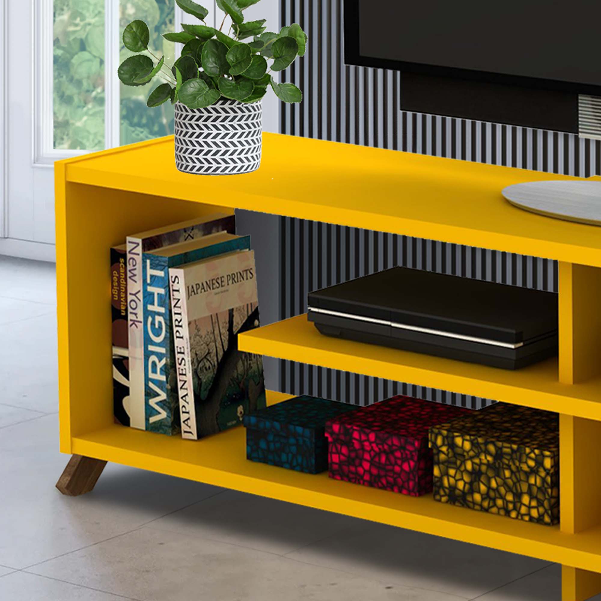 Aukfa Modern TV Stand for TVs up to 60" - Entertainment Center TV Cabinet for Living Room - Yellow