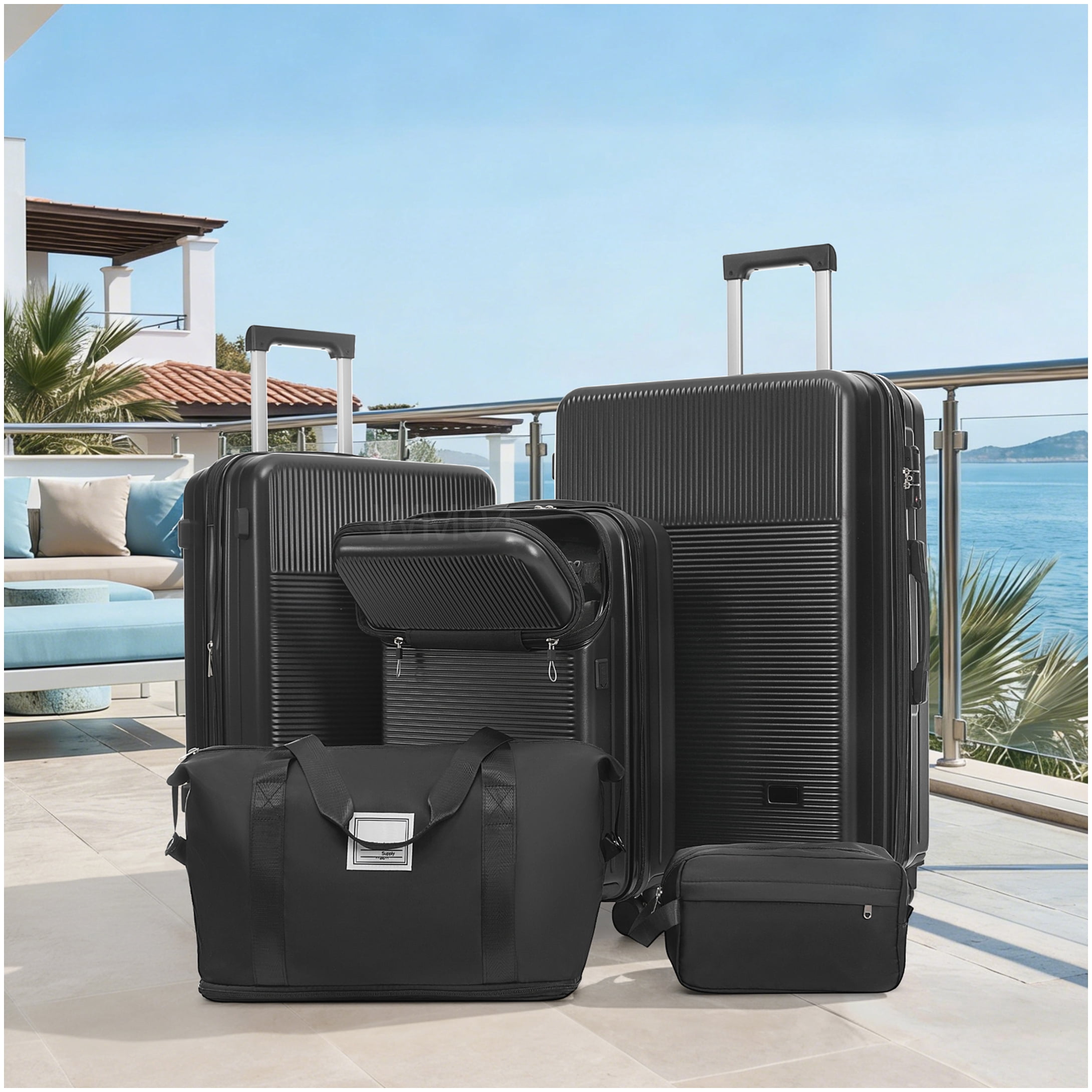 MANGIJOY Travel Luggage Sets 5 Piece Hardshell with Spinner Wheels, USB Charging Port &; TSA Lock, Lightweight ABS Suitcase Set Carry On and Checked Bags