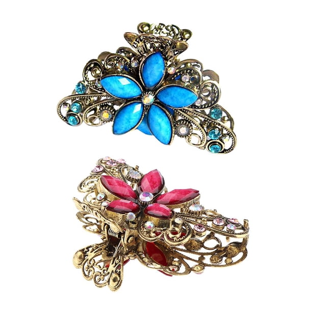 2 uds pinza de cabellero de Metal Vintage para mujer Diamante de imitación de mariposa flor pinza de cabellero pinza accesorios para el cabello Hugo Pinzas de garra de cabello para mujer