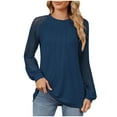 thumbnail image 2 of NJDVHB Économies d'Automne Hiver! Chandail en Molleton pour Femmes, Blouses Habillées pour Femmes, T-Shirt à Manches Longues Col Rond Uni Décontracté, Bleu Foncé, L, 2 of 5