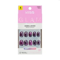 KISS GLAM Embellished Press On Nails, ‘Simple Joys’, Purple, Short Round, 32 Count