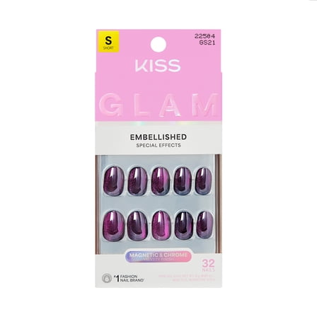 KISS GLAM Embellished Press On Nails, ‘Simple Joys’, Purple, Short Round, 32 Count