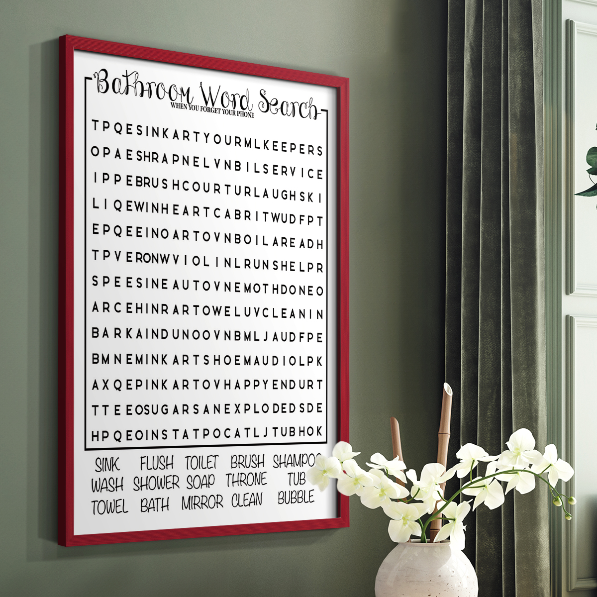 Bath Word Search in Paper Solid Wood 11 x 14 Framed Print
