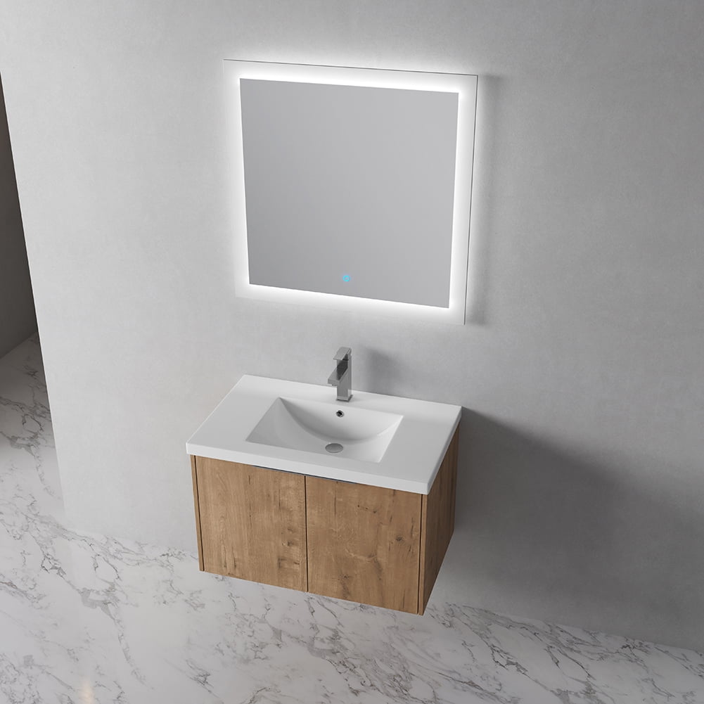 Kepooman 2 Doors Floating Wall Mounted Bathroom Vanity with Sink for Bathroom, Imitative Oak, 29 in x 18 in