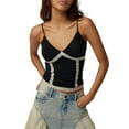 thumbnail image 2 of Women's V Neck Cami Tops Sleeveless Spaghetti Strap Lace Patchwork Camisole Summer Tank Tops, 2 of 7