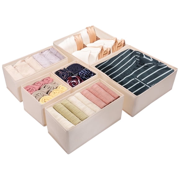 PinkSheep Organizador de Cajones para Cómoda Plegable, Divisores de Contenedores de Almacenamiento para Ropa Interior, Sujetador, Paquete de 6, Beige