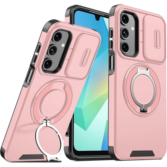 REQO for Samsung Galaxy A16 / A17 Case with Slide Camera Cover, Military Grade Drop Protection Heavy Duty Shockproof with 360° Rotate Kickstand Case for Samsung Galaxy A16