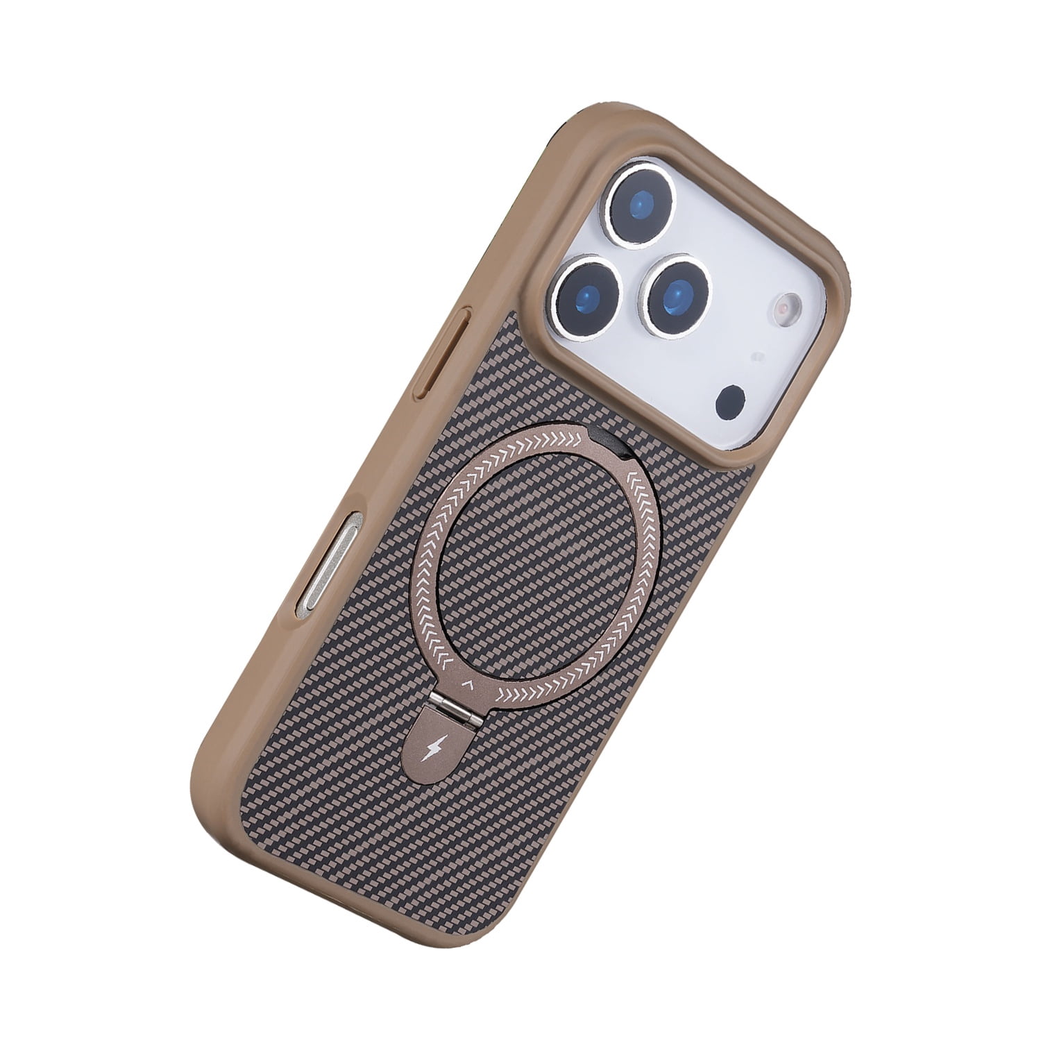 Carbon Texture MagSafe Case with Stand for iPhone 17 Pro Max - Gold
