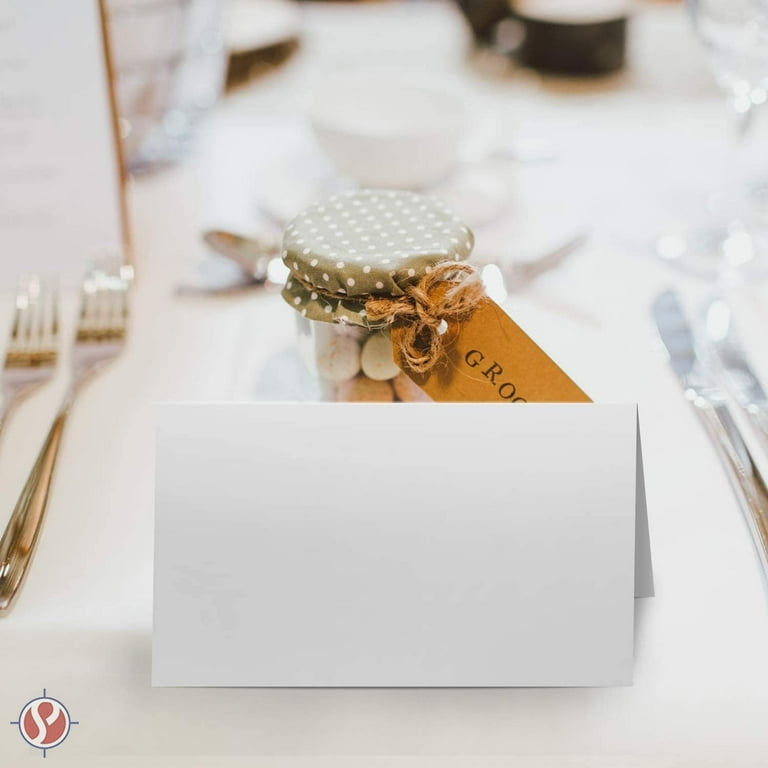 Blank White Table Name Place Cards, Tent Cards, Tags, Seating Cards – for Wedding, Baby Showers, Christmas, Dinner Party | 80lb (216gsm) | 3.5 x 2”