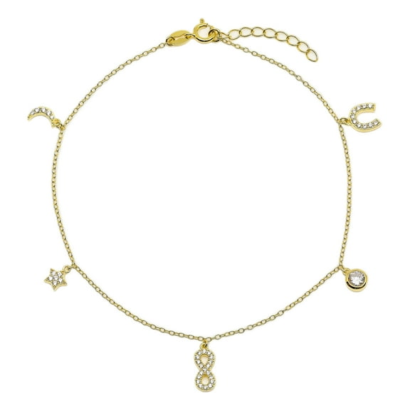 Brilliance Fine Jewelry Women's Simulated Diamond Anklet in 14KT Gold Plated Sterling Silver
