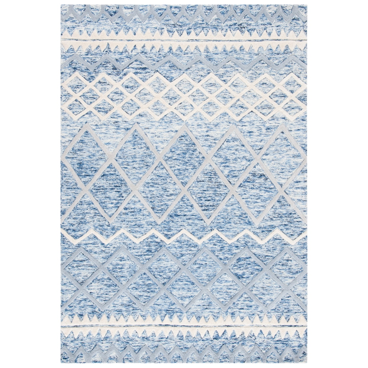SAFAVIEH Glamour Drew Geometric Chevron Wool Area Rug, Blue/Ivory, 9' x 12'