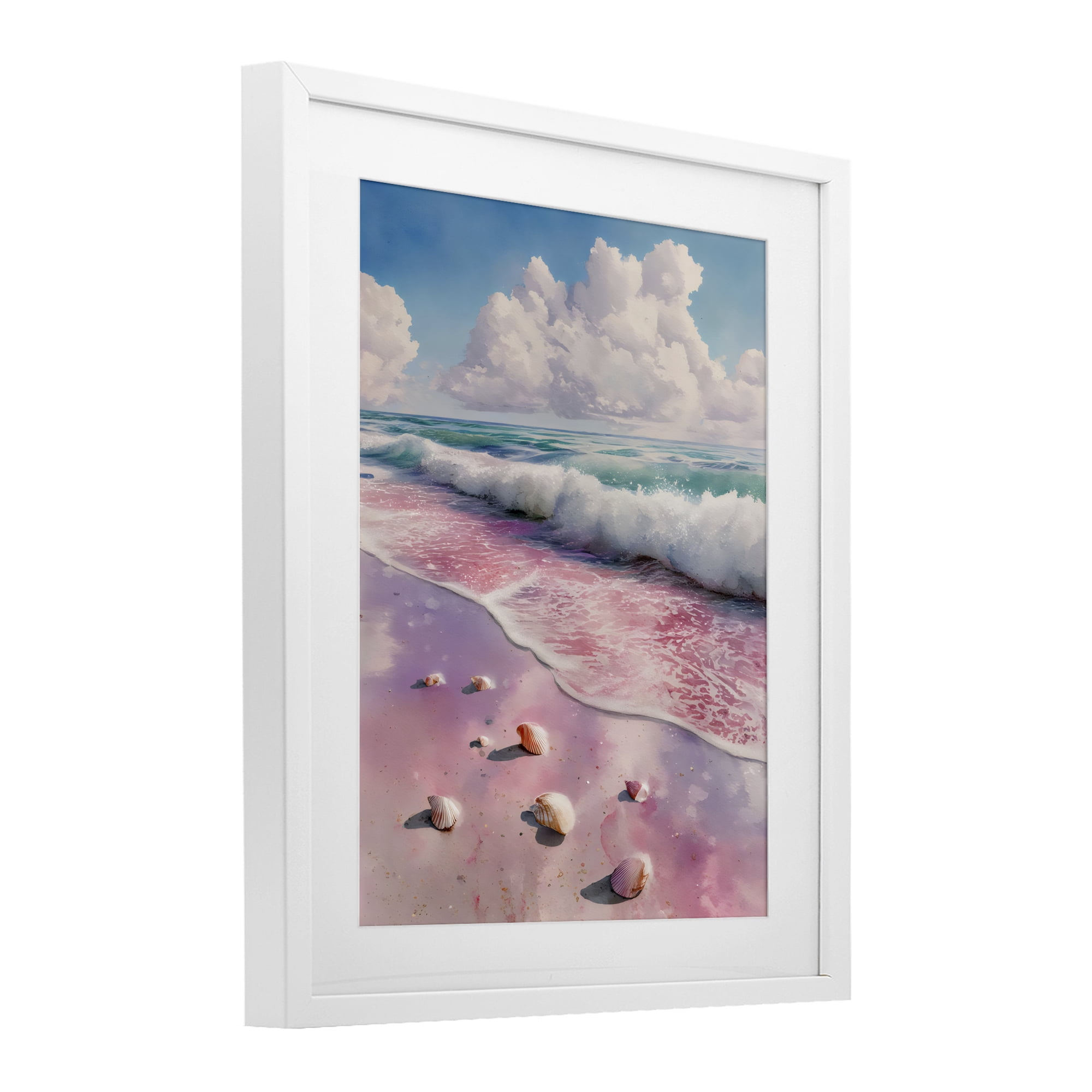 Stupell Industries Pink Sands with Scattered Shells White Framed Print Under Glass, design by Franklyn Gregory