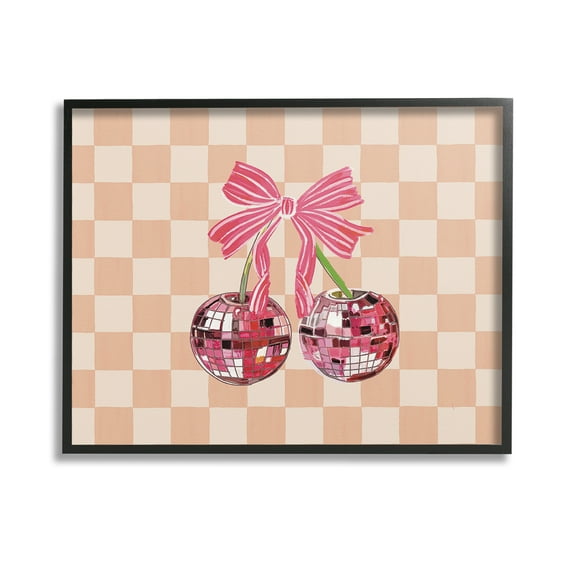Stupell Industries Checkered Cherry Fruits Food & Beverage Painting Black Framed Art Print Wall Art, 14 x 11
