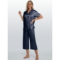 thumbnail image 4 of DAKIMOE Silk Satin Pajama Set for Women Capri Pajamas Short Sleeve Button Down Two Piece Pjs Sleepwear Soft Loungewear Nightwear, 4 of 8