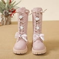 thumbnail image 5 of Glisme Girls Knee-High Boots Fashion Autumn Winter Flat Thick Bottom Non Slip Pu Upper Lace Up Leather Boots Leisure Pink Boots Size 10.5-11 Years, 5 of 9