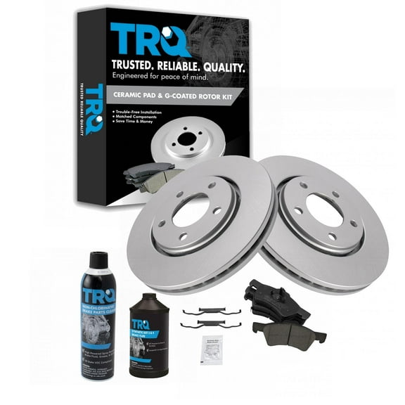TRQ Front Ceramic Brake Pad & Coated Rotor Kit w/Chemicals for Grand Caravan BKA23771 Fits select: 2001-2007 DODGE GRAND CARAVAN, 2001-2007 CHRYSLER TOWN & COUNTRY