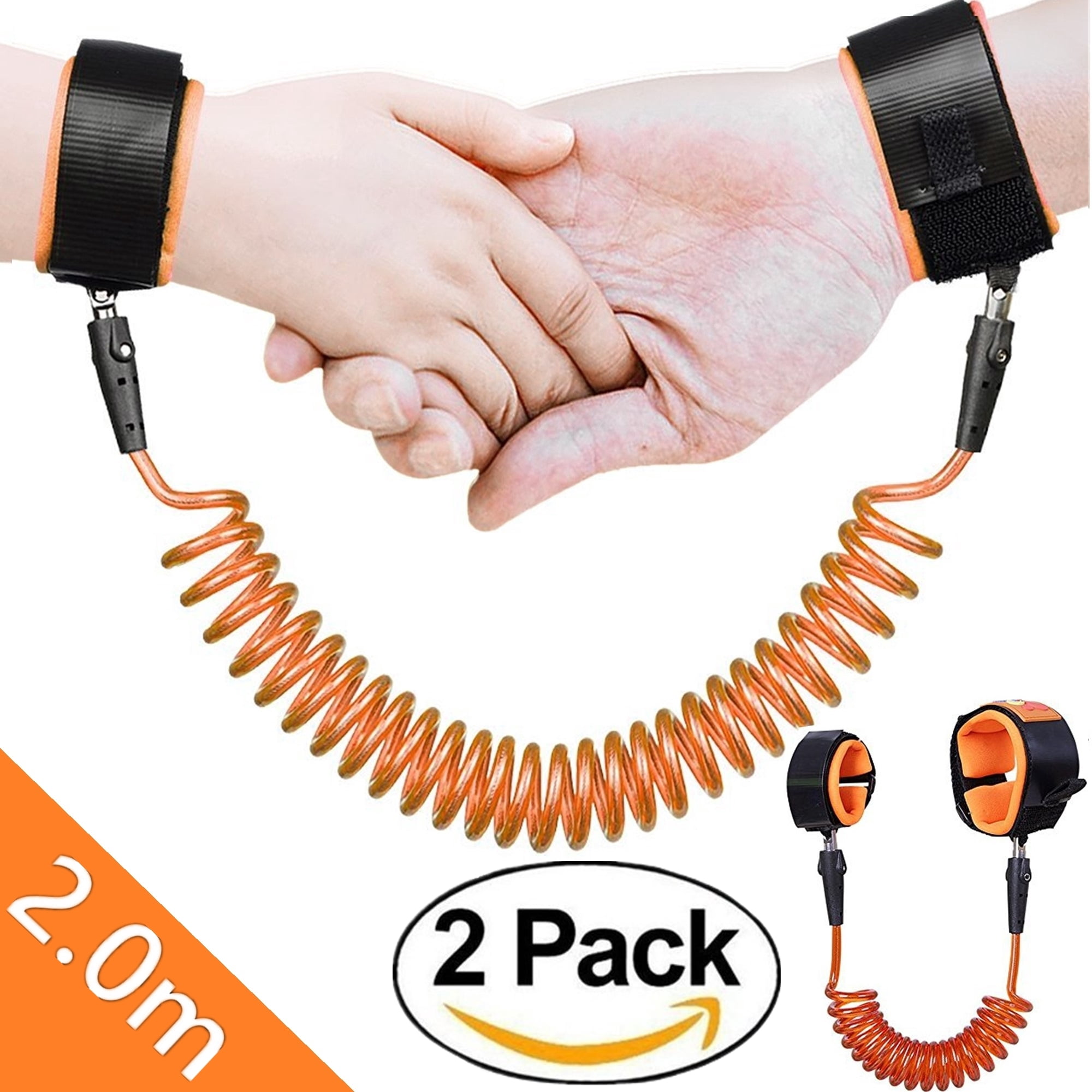 2 Pack Toddler Harness anti lost wristband, Anti Lost Belt Wrist Safe Link Wrist Straps for Babies, Soft Baby Leash Outdoor Safety Hook for Babies Kids Toddlers Runners (2m, Orange)