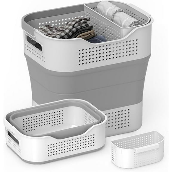 35L Collapsible Laundry Hamper - Foldable Pop-Up Clothes Basket w/Handles
