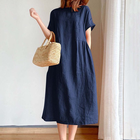 gljltg Women's Loose Cotton Linen Sleeveless Summer Dress for Beach Pool Home Travel Party – Breathable Comfortable Versatile Stylish Design with Strappy Details & Chest Embellishments