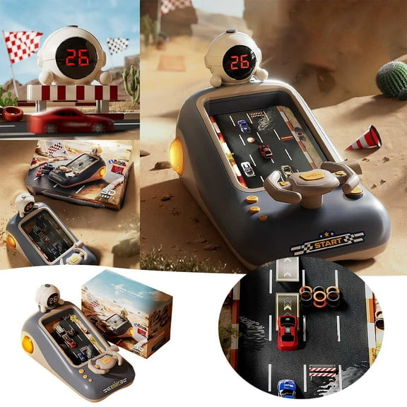 Portable Kids Racing Game Console with Educational Steering Wheel Toy for Interactive Car Adventure