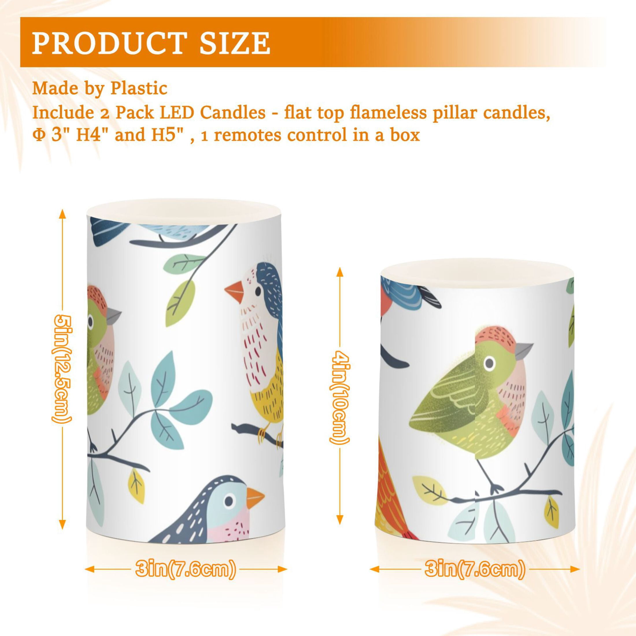 Birds on Branches with Green Leaves Flickering Flameless Candles LED Tealight Battery Operated with Remote Set of 2 Holiday Decor Ornaments