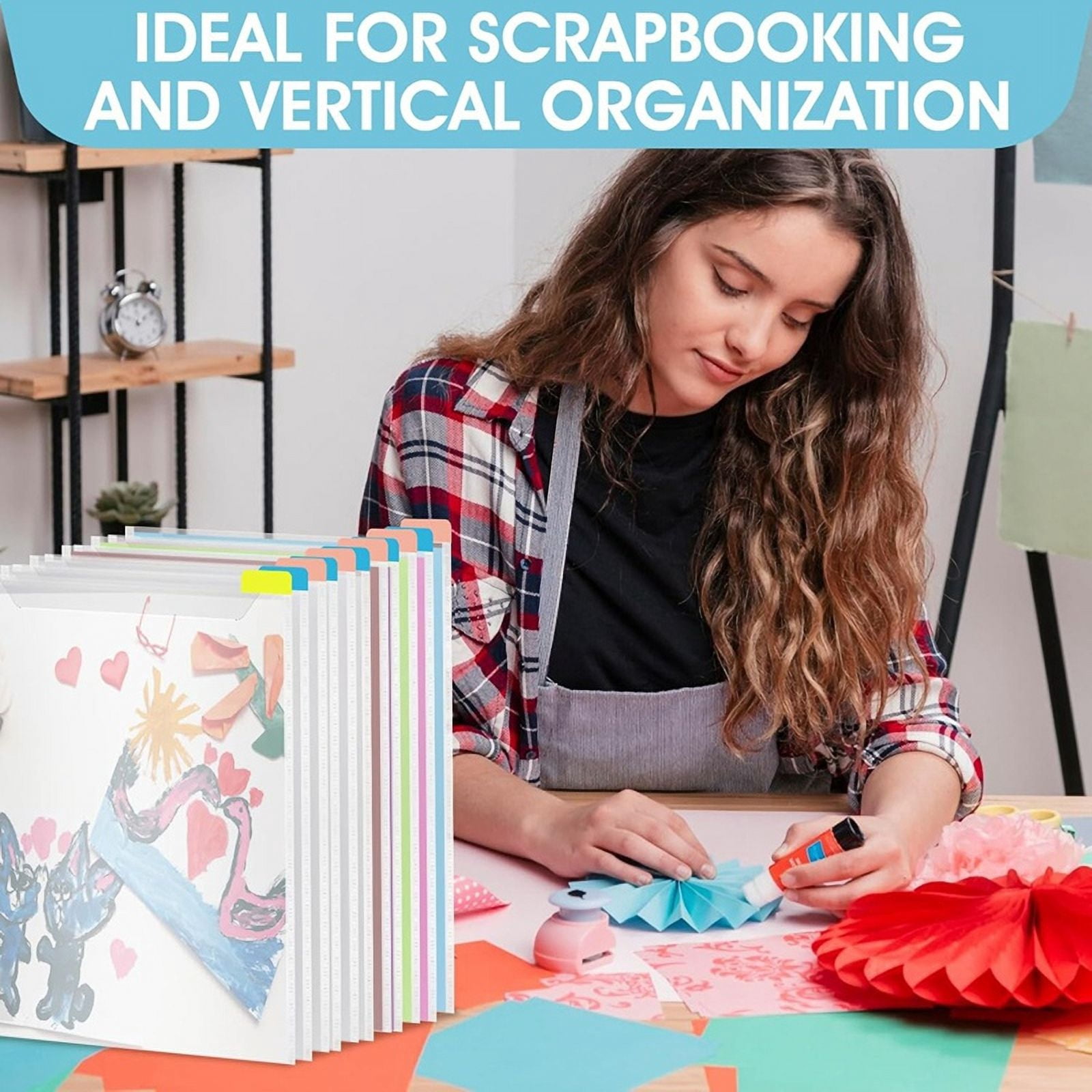Scrapbook Paper Storage Organizer 12x12 Inch Clear Scrapbook Paper Organizer with Sticky Index Tabs Holds