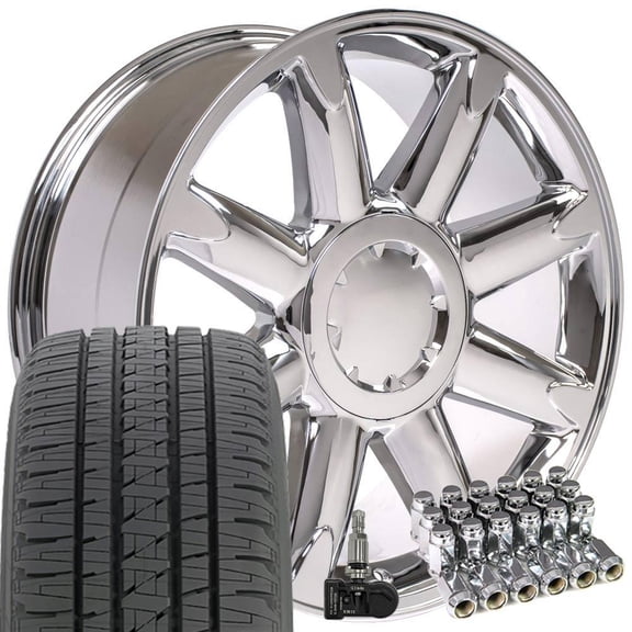 OE Wheels CV85 20 Inch Rims and Tires Fit Yukon Denali Style 6x139.7 20x8.5 Chrome - Hollander 5304 - Dueler H/L Alenza 275/55-20 (Set of 4)