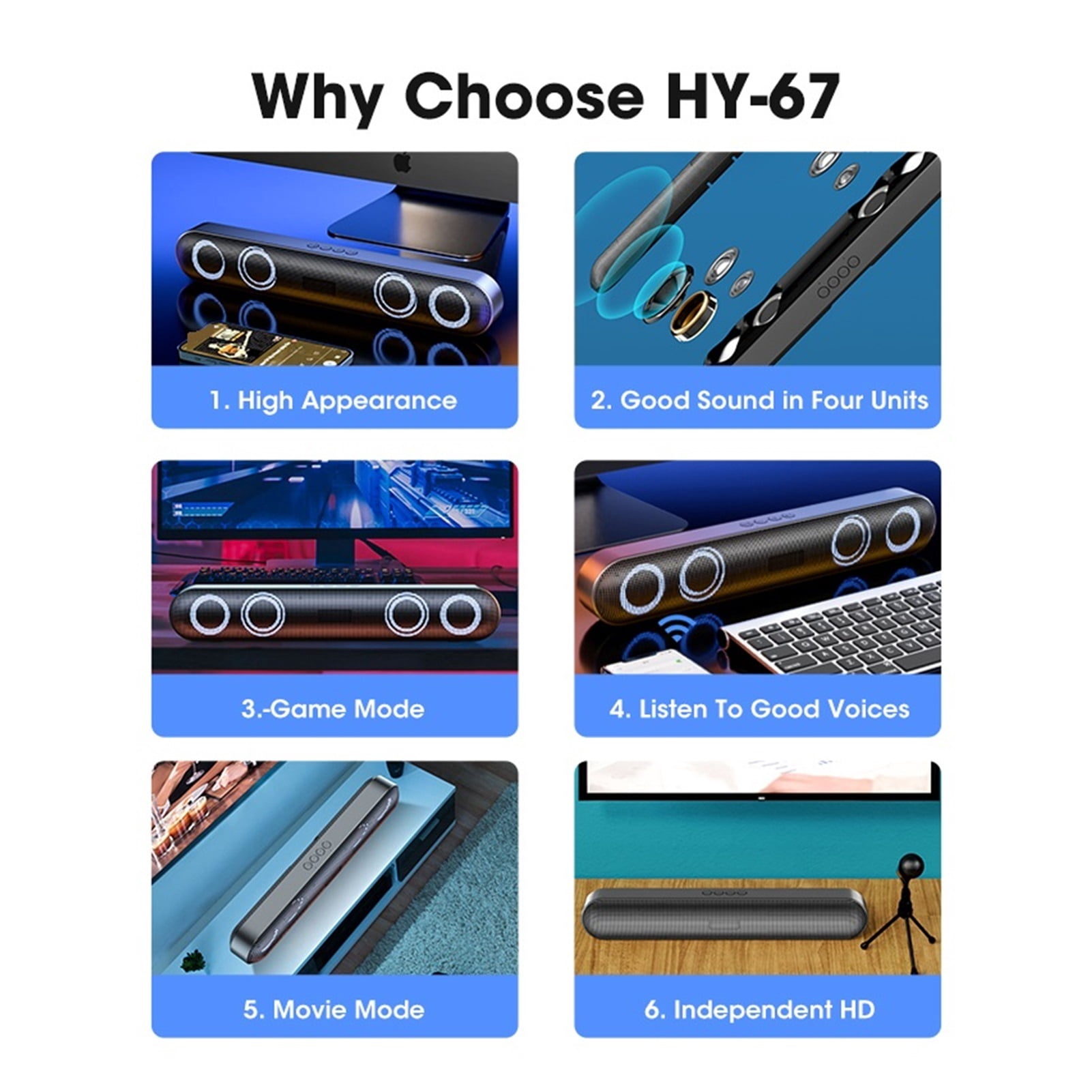 Computer Speakers 6D Stereo Surround Soundbar Bluetooth Speaker For PC Laptop Notebook Home Theater Full Range Loudspeakers ,Impactful Volume Boost