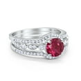 thumbnail image 2 of Trio Set Three Piece Wedding Ring Round Ruby CZ 925 Sterling Silver Size 4, 2 of 4