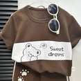 thumbnail image 5 of KPOPLK 2 Piece Boy Clothes Toddler Baby Boys Summer Outfits Short Sleeve Cotton Cute Print T-Shirt Shorts Set, 3 Months-4T Size 18-24 Months,Coffee, 5 of 6