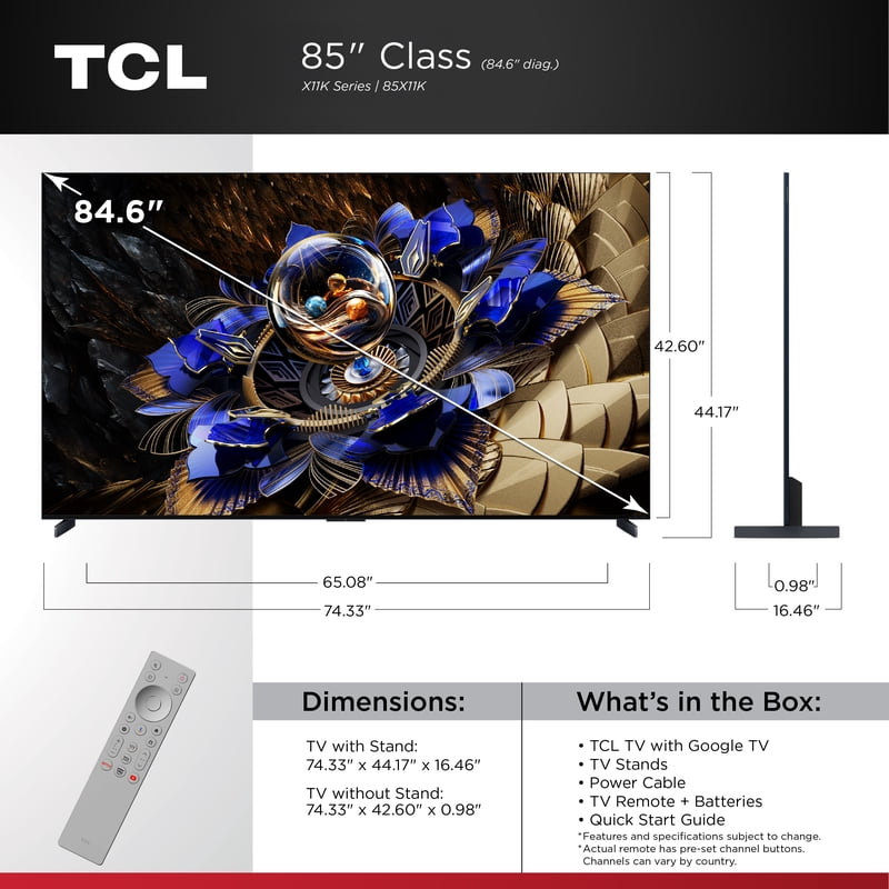 TCL QLED Smart TV 85X11K (85-Inch) front and back view