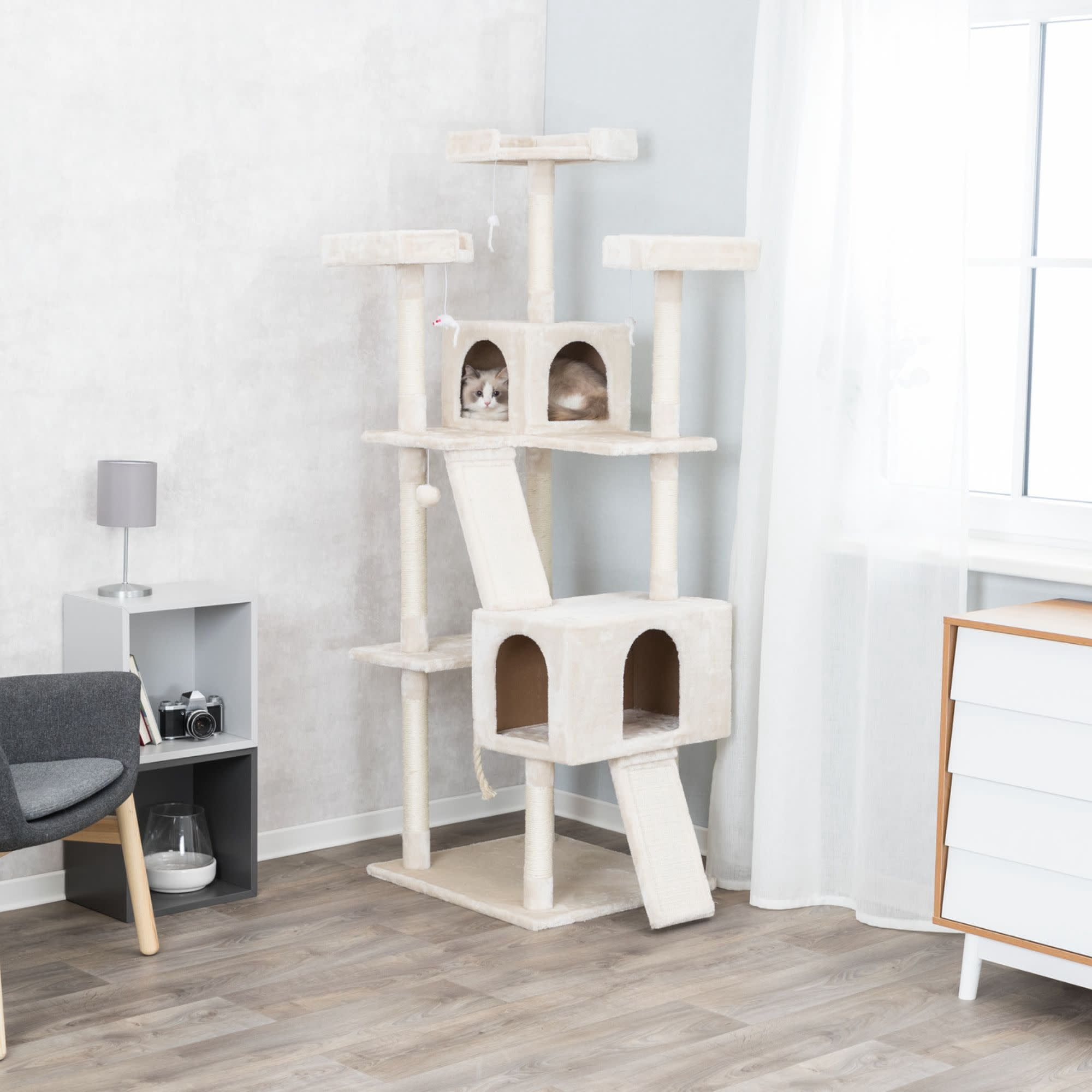 TRIXIE Celeste Plush 4-Level 69" Cat Tree  Sisal Scratching Posts Condo & Cat Toy Cream