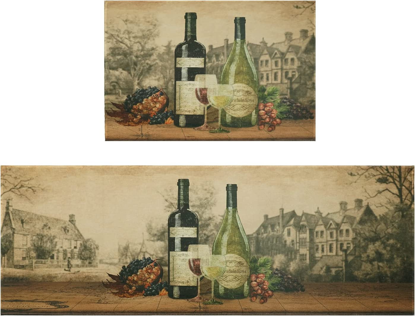 CocoBelin Wine Kitchen Mat Set 2 Pieces,Cushioned and Rugs,Kitchen ...