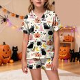 thumbnail image 2 of KPOPLK Girl's Halloween Pajamas Set Kids Girls Short Sleeve Button Down Shirt and Shorts Pjs 2Piece for 2-13Years,Size 8-9 Years, 2 of 5