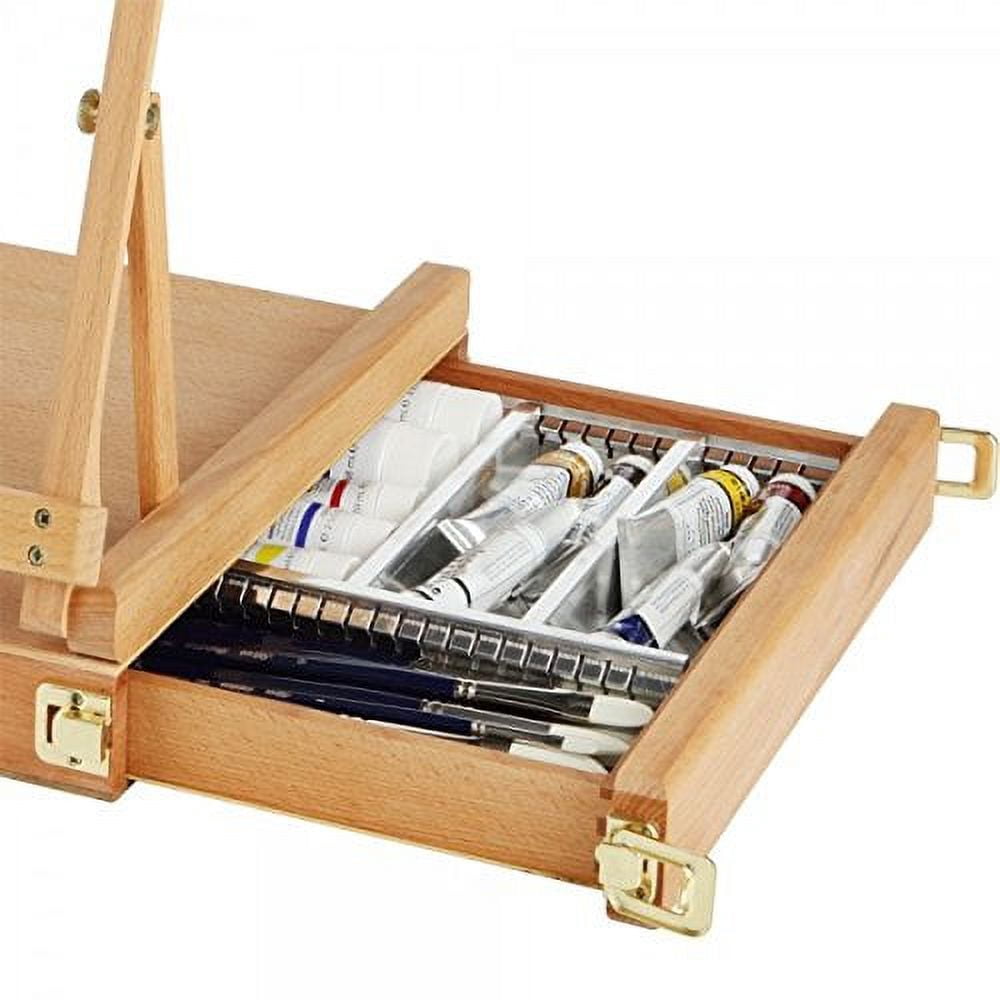 Creative Mark Renoir Large Table Top Art Easel & Sketchbox - Portable LightWeight Art Easel with Metal Lined Storage Drawer with Dividers for Painting - Natural Beechwood Finish - Ideal For Artist