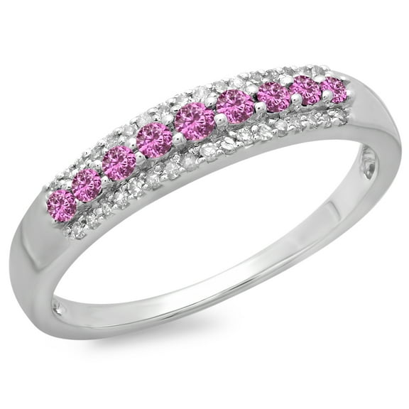 0.40 Carat (ctw) 14K White Gold Round Pink Sapphire & White Diamond Ladies Anniversary Wedding Band Stackable Ring
