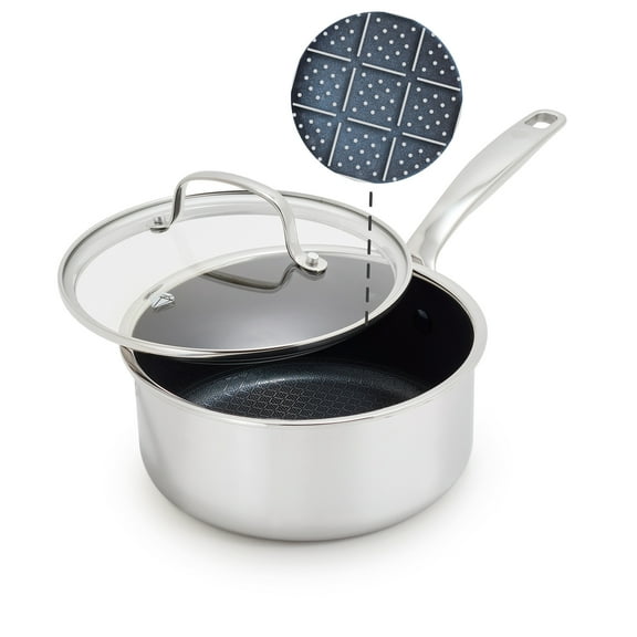 Blue Diamond Diamond Bond 2QT Hybrid Ceramic Nonstick Stainless Steel Saucepan with Lid, Induction