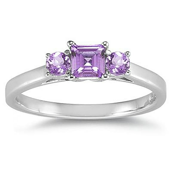 SZUL Women's 3 Stone Amethyst Ring 14K White Gold