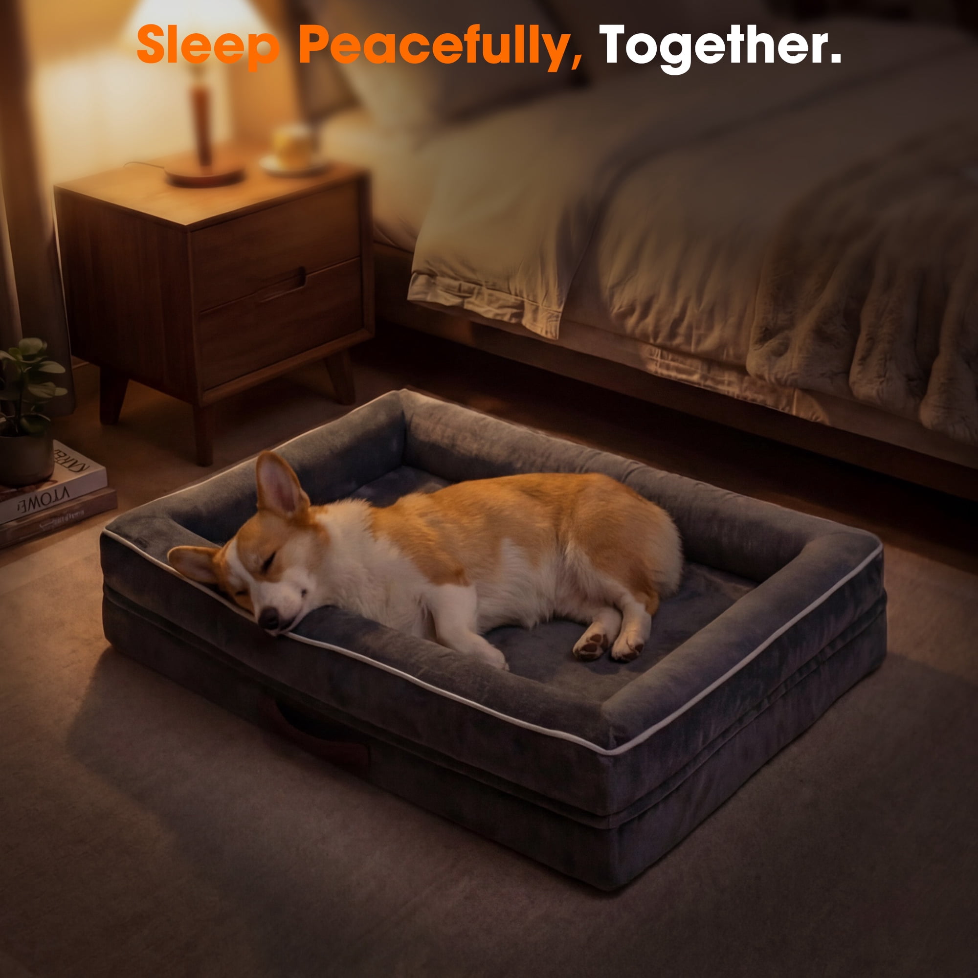 Orthopedic Dog Bed Large Waterproof Pet Sofa Bed Four-Sided Bolster Cushion Dog Couch with Removable Washable Cover,Gray