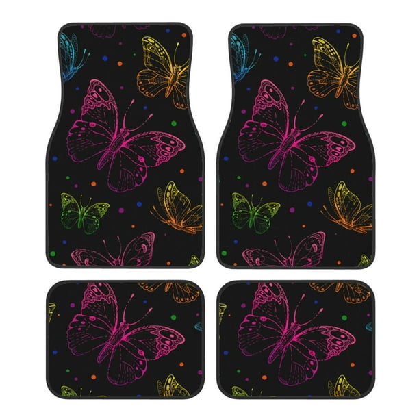 Fotbe Butterfly Juego de 4 Tapetes para Auto con Estampado – Alfombrillas de Goma Reforzada, Diseño Antideslizante, Protección para Todo el Año – Vehículos, Autos, Camionetas y SUVs