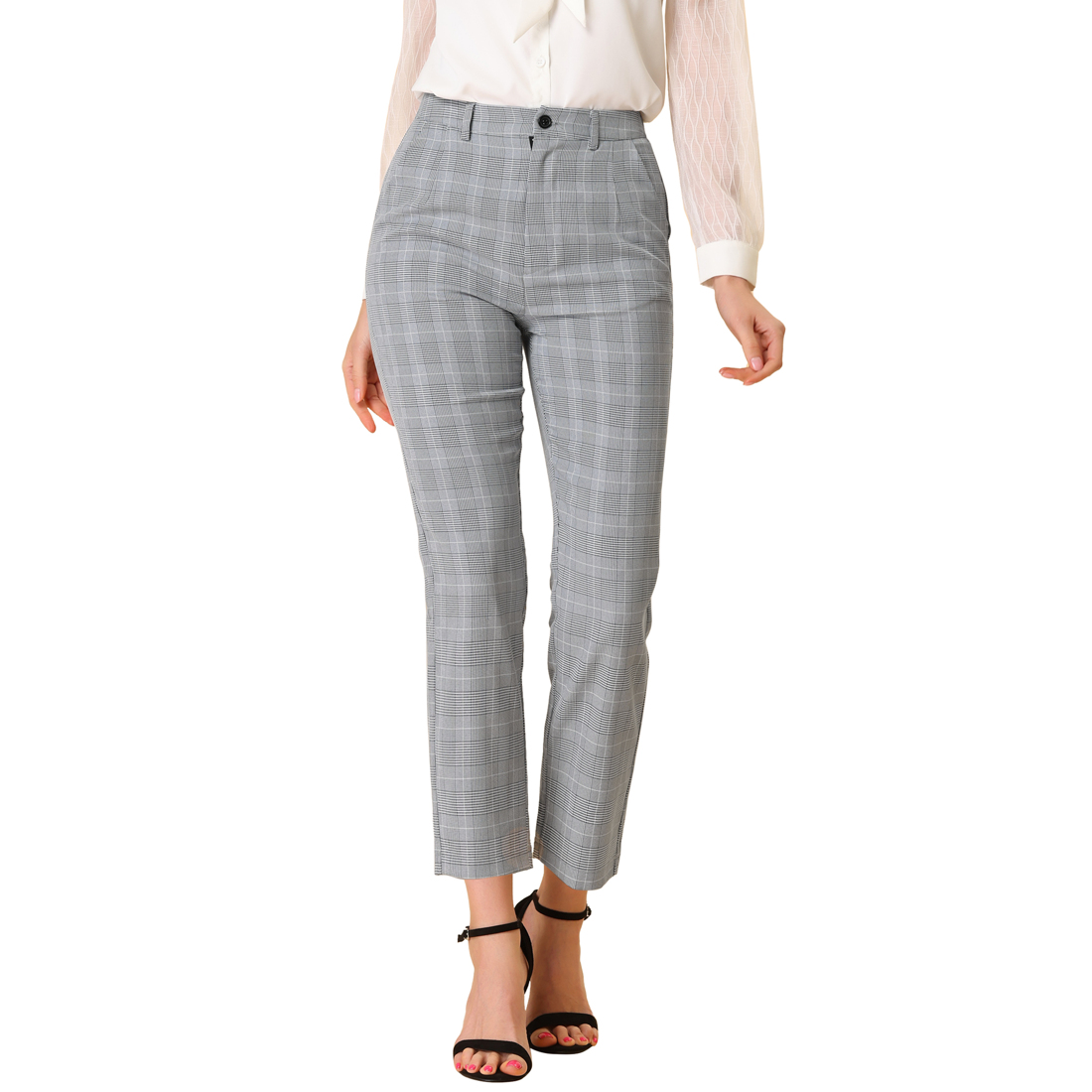 Elastic Back Ankle Plaid Pants 