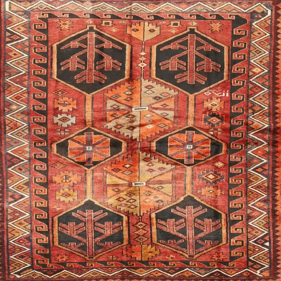 Ahgly Company Machine Washable Indoor Square Traditional Orange Area Rugs, 7' Square