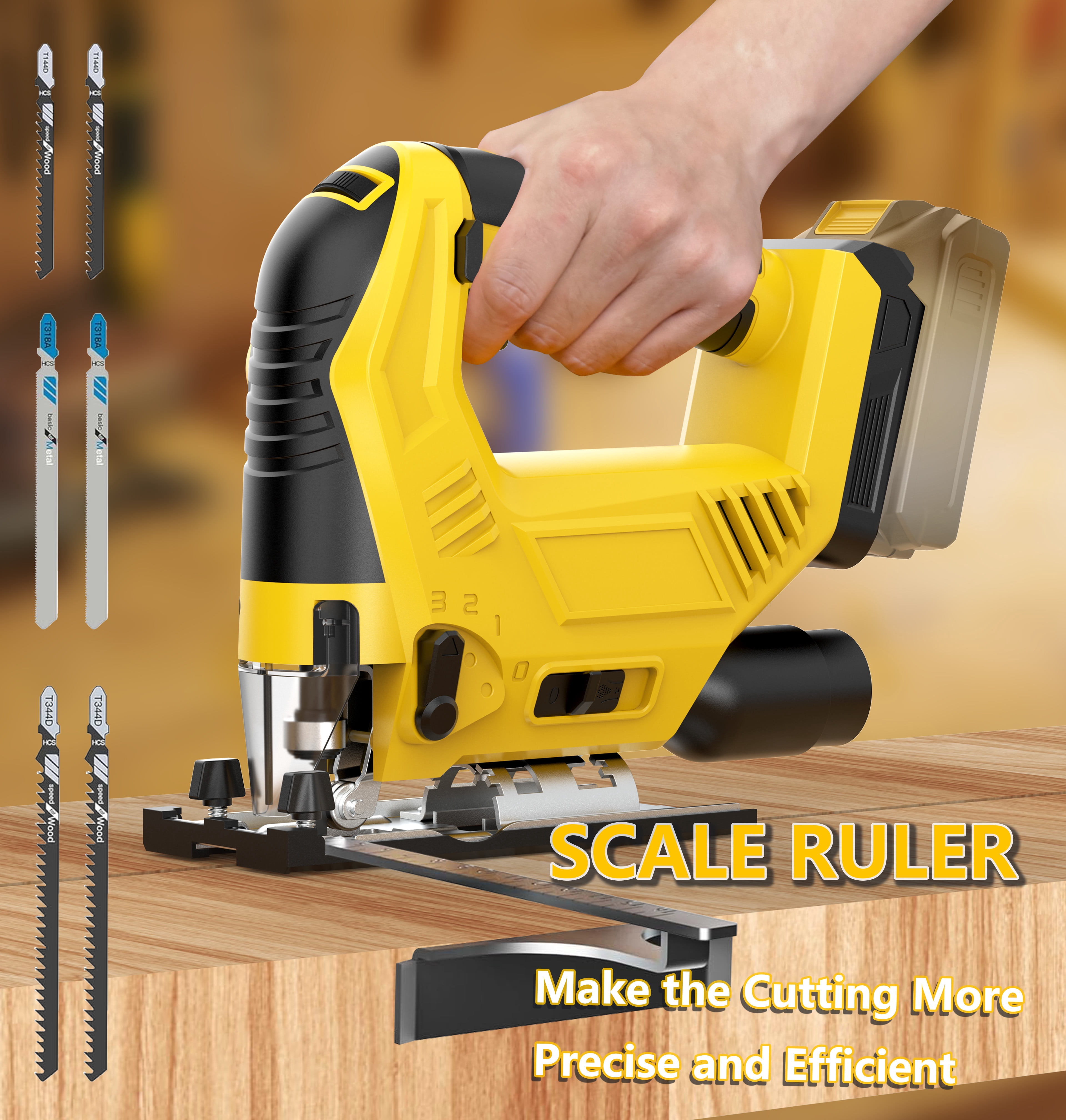 Cordless Brushless Jig Saw Compatible with De walt 20V MAX Battery(No Battery), 7 Speeds, 2900RPM, LED, 45° Bevel Cuts, 3 Orbital Action, with Jigsaw Blades for Straight, Curve, Circle Cutting