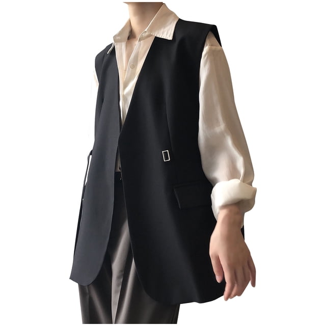 Traje de mujer Chaleco Abrigo Botón Invierno Sin mangas Con cuello en v Prendas de abrigo sólidas Fridja qr989