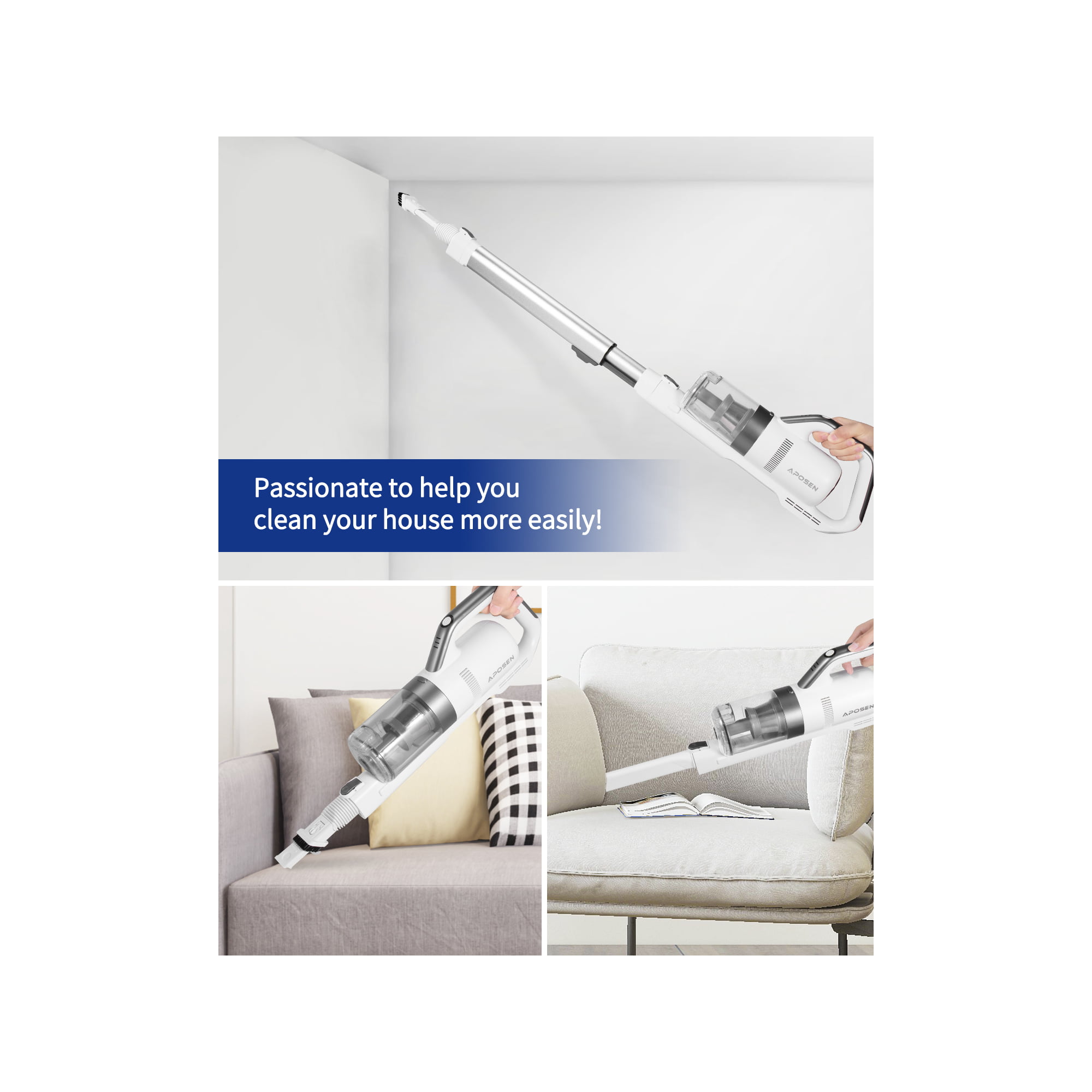 Aposen Cordless Vacuum 4-in-1 Lightweight Stick Vacuum Cleaner with Mite Remover for Bed Sofa Carpet Hard Floors H22S - image 5 of 9